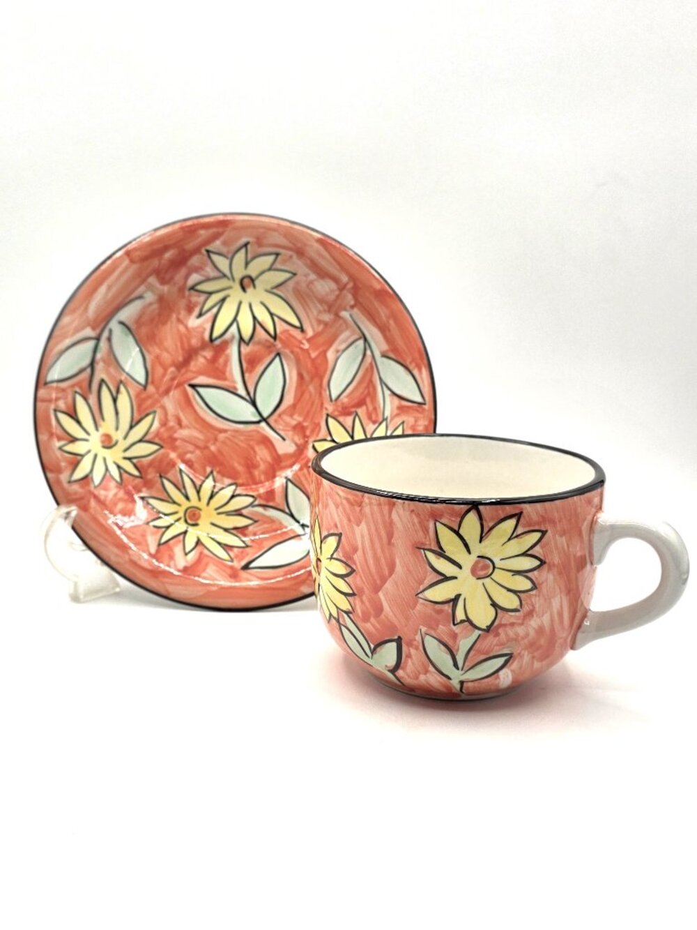 JCP Home Collection VTG Floral Pattern Large Stoneware Coffee Soup Mug / Saucer